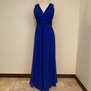 Oleg Cassini Beaded Silk Electric Blue Maxi Gown